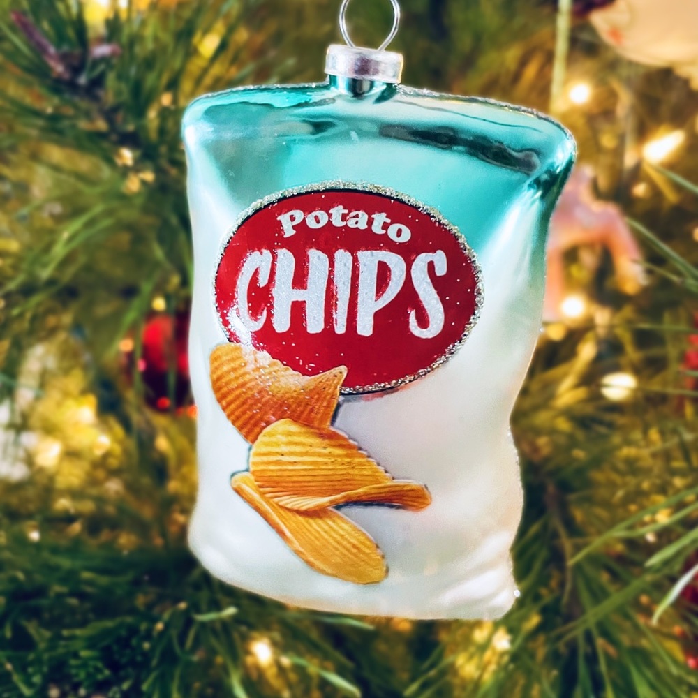 Glass Potato Chip Bag Glittery Hanging Christmas Ornament Target Wondershop NWT